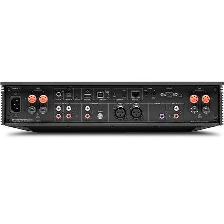 Cambridge Audio Evo 300 rear panel showing inputs, XLR, phono, HDMI eARC and speaker terminals