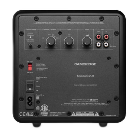 Cambridge Audio MSX Sub 200 subwoofer, Black, rear connection panel