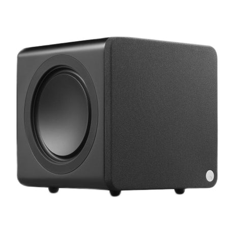 Cambridge Audio MSX Sub 200 Subwoofer (Open Box), Black, three-quarter view facing left showing side-firing driver
