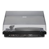 Cambridge Audio Spira Belt Drive Turntable, Black, rear connection panel with the dust cover closed