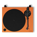 Cambridge Audio Spira Belt Drive Turntable, Orange, top view with the speed dial, felt mat and tonearm
