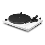 Cambridge Audio Spira Belt Drive Turntable, White, three-quarter view facing right without the dust cover