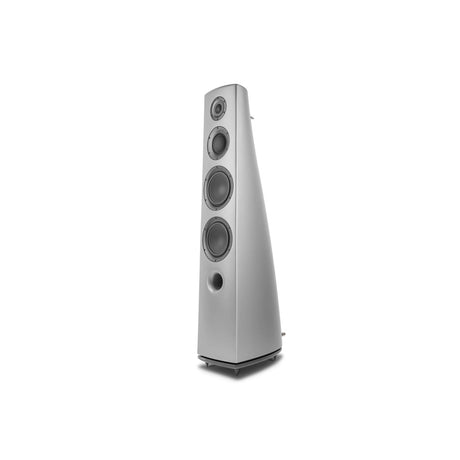 Cambridge Audio Edge S Limited Edition floorstanding speaker, three-quarter front angle in Lunar Grey