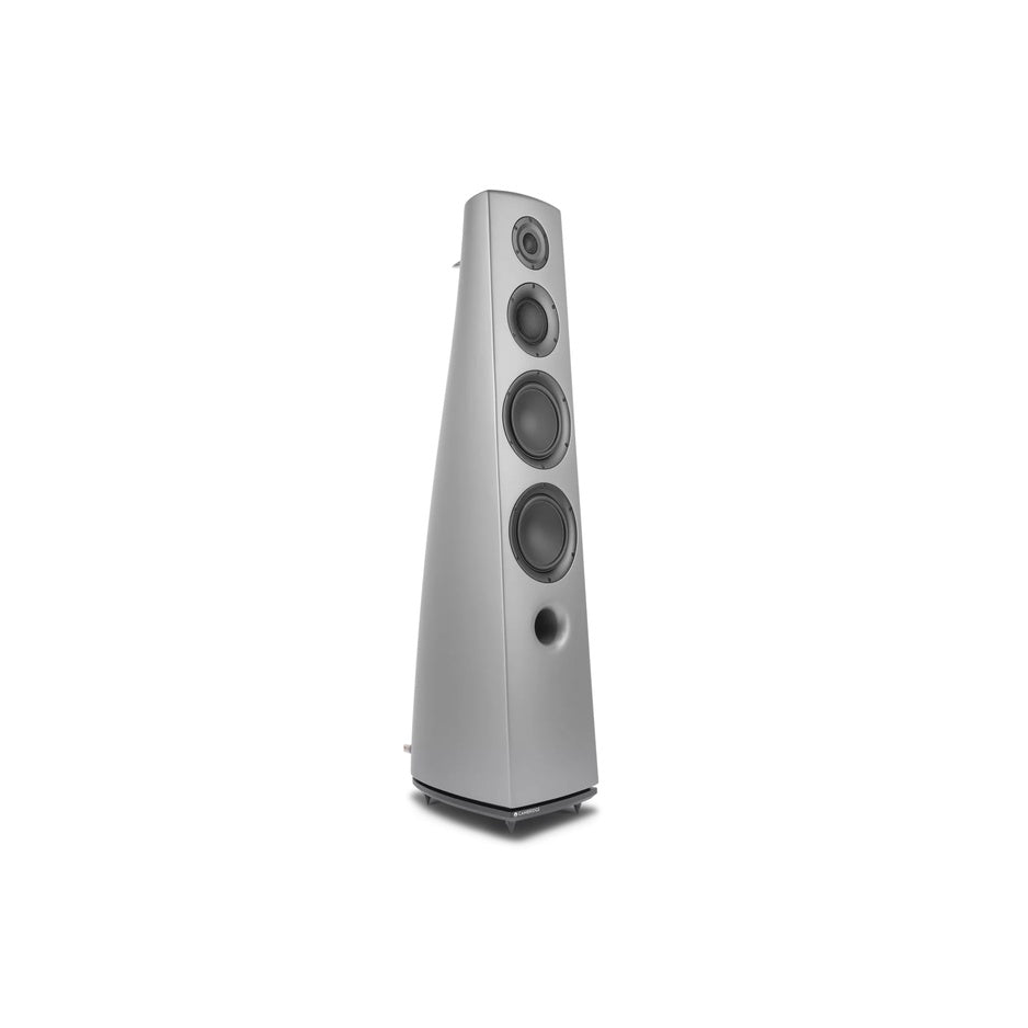 Cambridge Audio Edge S Limited Edition floorstanding speaker, three-quarter angled hero view with Cambridge Audio badge on plinth