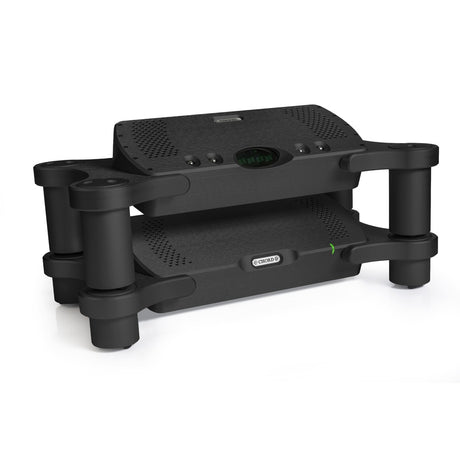 Chord Electronics Quartet in Black on Chord Choral Ensemble Stand, three-quarter view