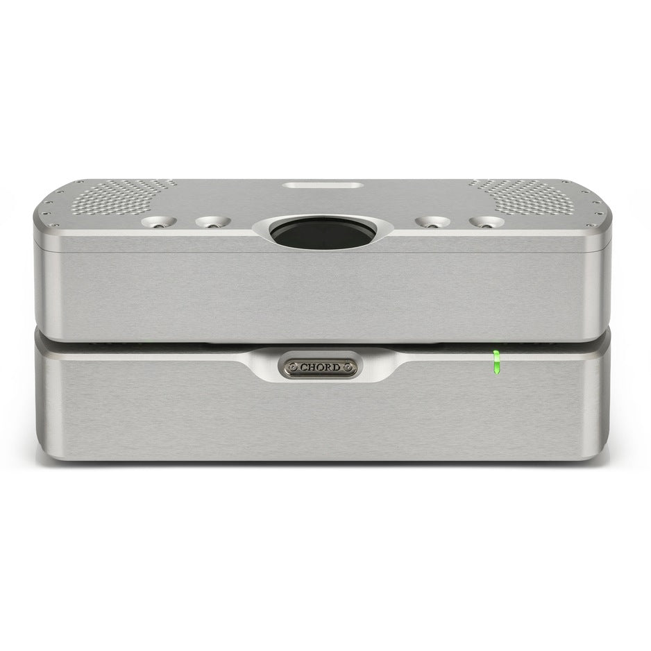 Chord Electronics Quartet upscaler in Silver, straight-on front view