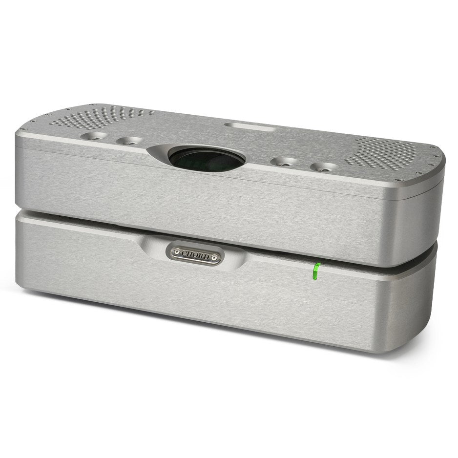 Chord Electronics Quartet upscaler in Silver, alternate three-quarter view