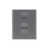 Rogue Audio Integrated Amplifier Remote Control, silver, close-up of Mute and Volume buttons