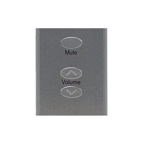 Rogue Audio Integrated Amplifier Remote Control, silver, close-up of Mute and Volume buttons