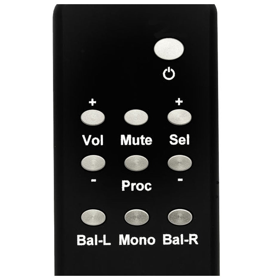 Rogue Audio RP Series Preamplifier Remote Control, black, close-up of the ten-button control layout