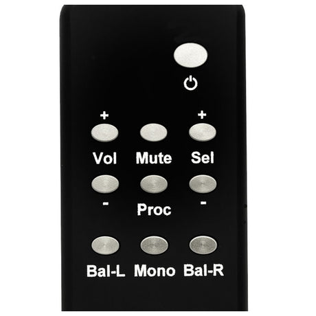 Rogue Audio RP Series Preamplifier Remote Control, black, close-up of the ten-button control layout