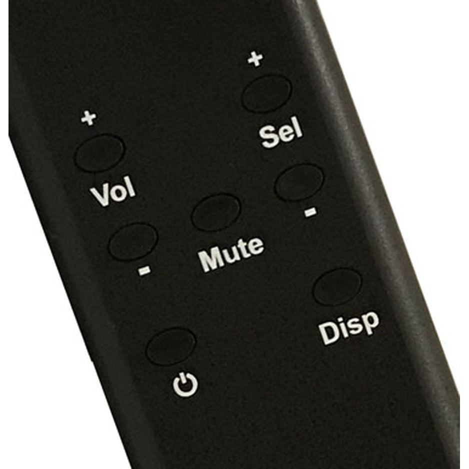 Rogue Audio RH-5 Headphone Amplifier Remote Control, black, close-up of power, volume, select, mute and display buttons