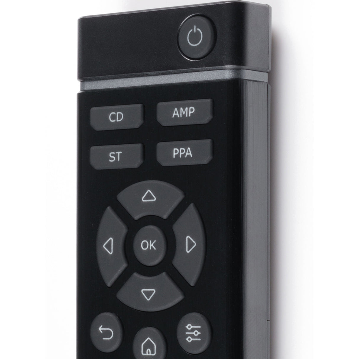 Cyrus 40 Series Remote Control, Black, mode keys and power button close-up