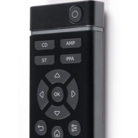 Cyrus 40 / 80 Remote Control, Black, mode keys and power button close-up