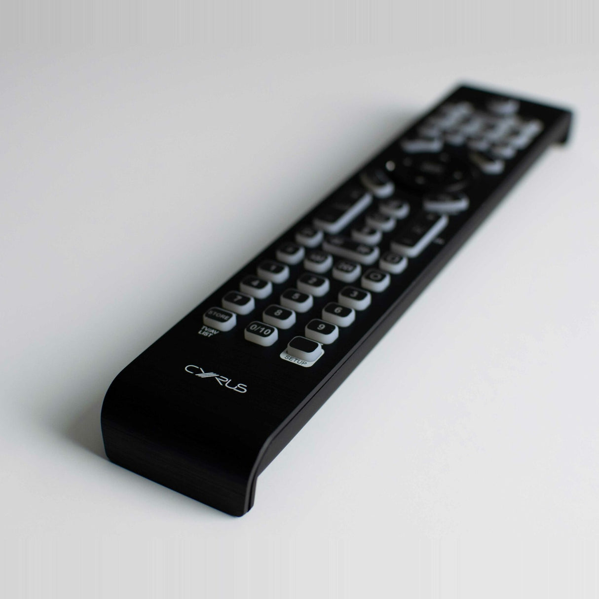 Cyrus iR14 Remote Control, Black, three-quarter view facing left showing numeric keypad