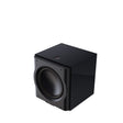 Perlisten D15s Subwoofer, High Gloss Piano Black, three-quarter front view with grille removed