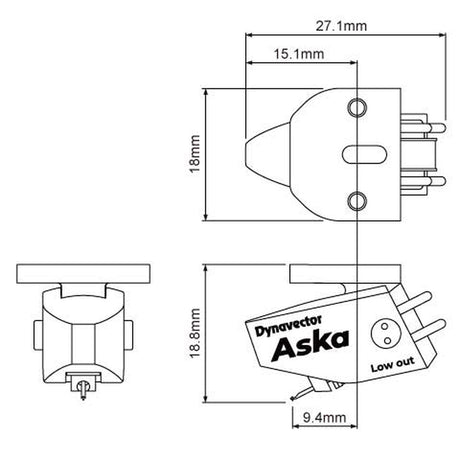Dynavector Aska Moving Coil Phono Cartridge, dimensions diagram