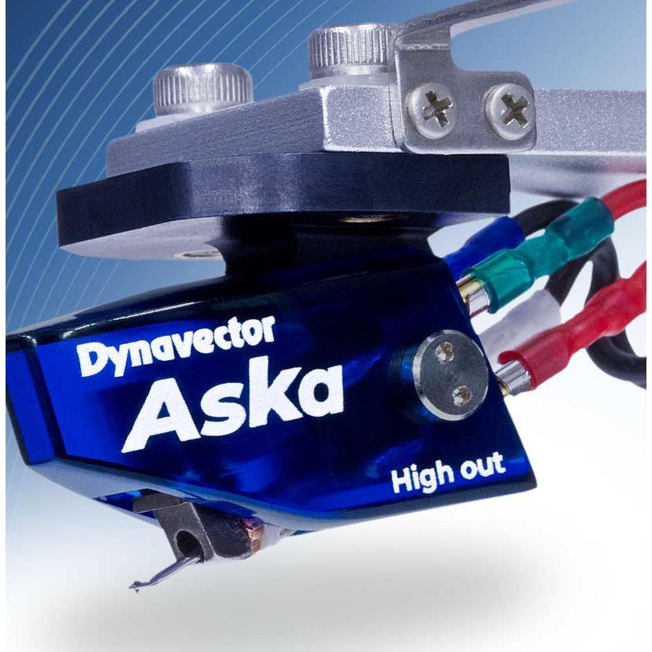 Dynavector Aska Moving Coil Phono Cartridge, High Output, three-quarter view on headshell