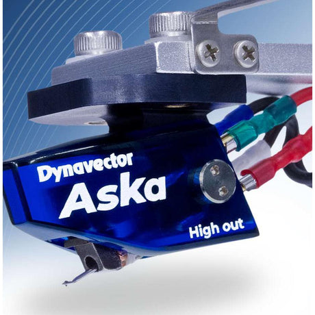 Dynavector Aska Moving Coil Phono Cartridge, High Output, three-quarter view on headshell