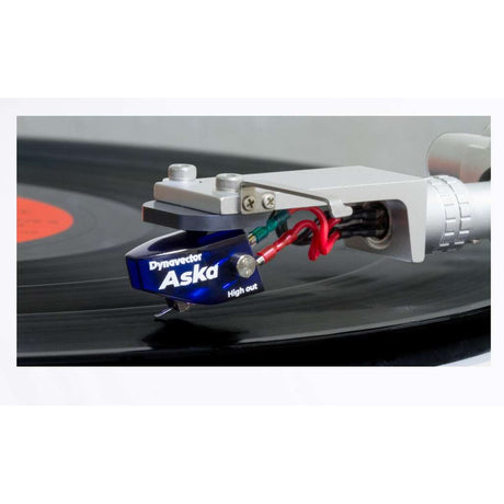 Dynavector Aska Moving Coil Phono Cartridge, High Output, playing a record on a turntable