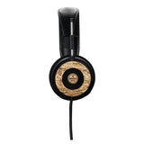 Grado Hemp Classic Series Open-Back Headphones, Hemp and Maple, side profile of a single earcup with the Grado badge and hempwood housing facing camera