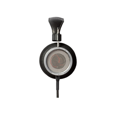 Grado Signature HP100 SE Open-Back Headphones, Space Grey, side profile of a single earcup with the model badge facing camera