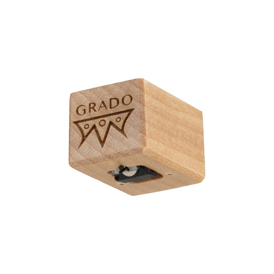 Grado Opus4 phono cartridge, North American Maple wood body, three-quarter view