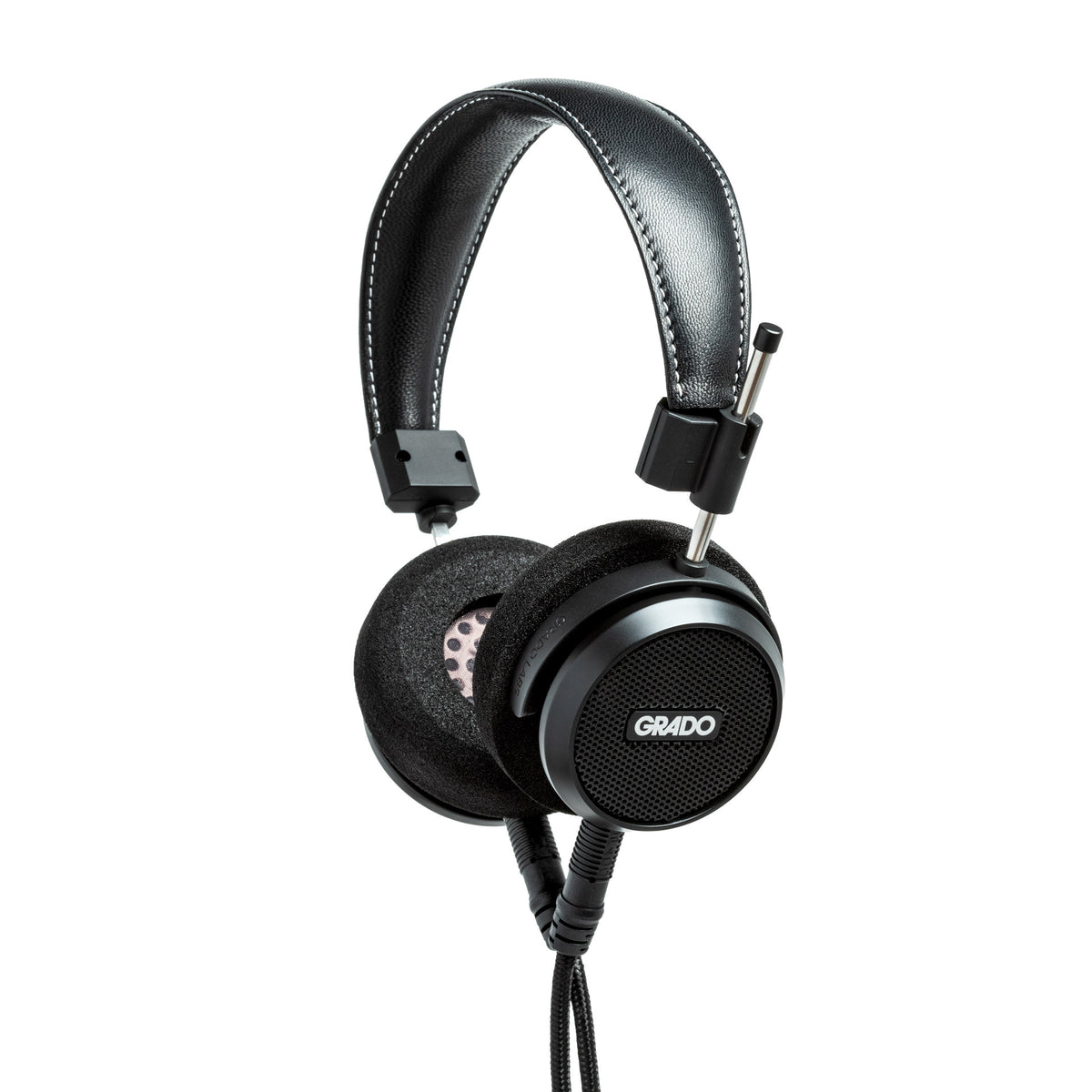 Grado Signature S150 Open-Back Headphones, Matte Black, three-quarter view facing right with the inside of the F cushion visible