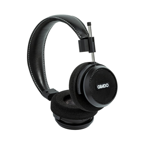 Grado Signature S150 Open-Back Headphones, Matte Black, angled view showing the padded leather headband