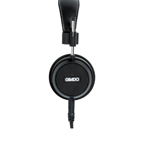 Grado Signature S150 Open-Back Headphones, Matte Black, side profile of a single earcup with the Grado badge facing camera