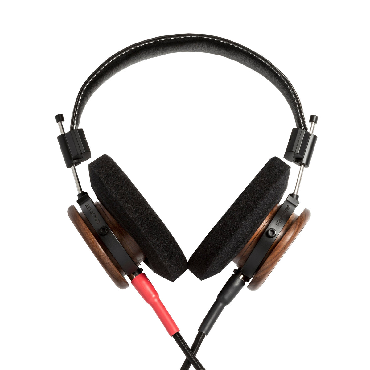 Grado Signature S550 Open-Back Headphones, Brazilian Walnut, cushion side of both earcups facing camera