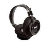 Grado Signature S750 Open-Back Headphones, Black Aluminum, angled view resting on a headphone stand