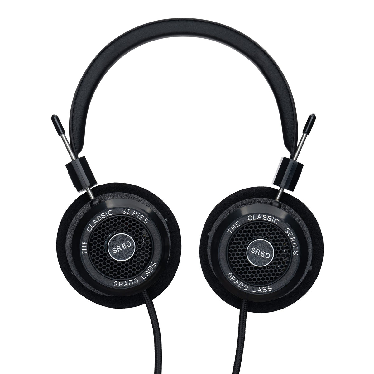 Grado SR60 Classic Series Open-Back Headphones, Black, front view of both earcups