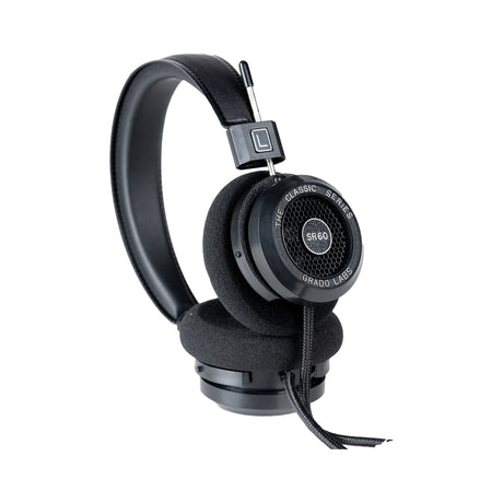 Grado SR60 Classic Series Open-Back Headphones, Black, three-quarter diagonal view