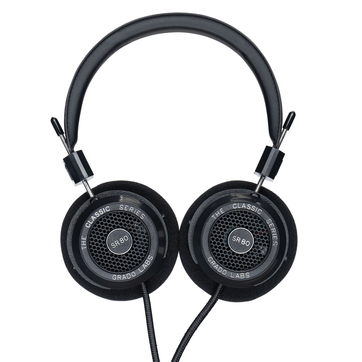 Grado SR80 Classic Series Open-Back Headphones, Black, front view of both earcups