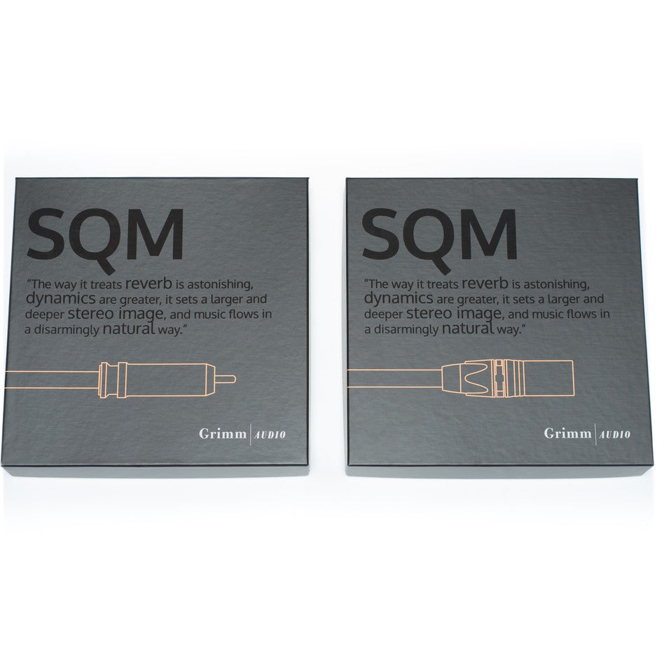 Grimm Audio SQM RCA and XLR cable pairs with packaging