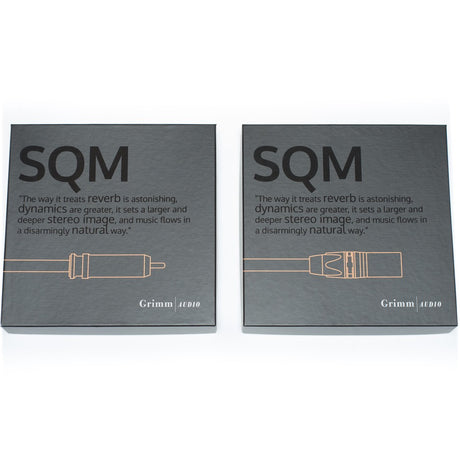 Grimm Audio SQM RCA and XLR cable pairs with packaging
