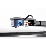 HANA Umami Blue Moving Coil Cartridge (Open Box), mounted on a headshell above a record with the tonearm attached