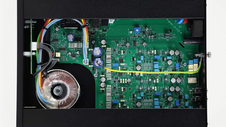 Rega AOS MC internal circuitry with toroidal transformer and dual-stage Class A amplification