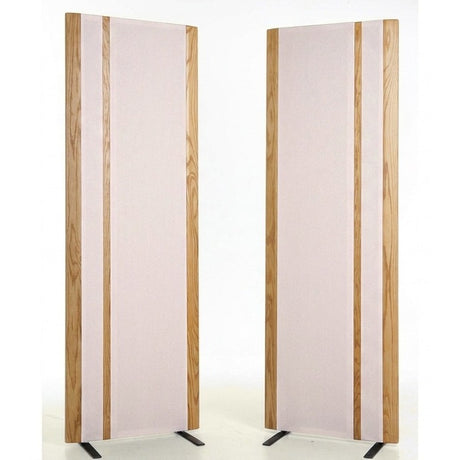 Magnepan 3.7i Planar Magnetic Speakers, Cherry White fabric with Natural Oak trim, front view of stereo pair
