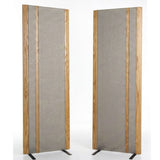 Magnepan 3.7i Planar Magnetic Speakers, Gray fabric with Natural Oak trim, front view of stereo pair