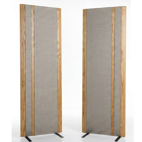 Magnepan 3.7i Planar Magnetic Speakers, Gray fabric with Natural Oak trim, front view of stereo pair