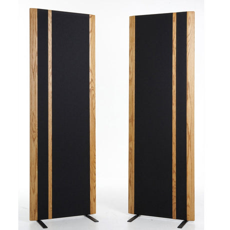 Magnepan 3.7i Planar Magnetic Speakers, Black fabric with Natural Oak trim, front view of stereo pair