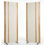 Magnepan 3.7i Planar Magnetic Speakers, Off-White fabric with Natural Oak trim, front view of stereo pair