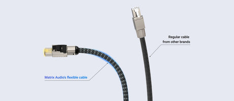 Matrix Audio flexible CAT6A cable bending easily compared to rigid cable from other brands