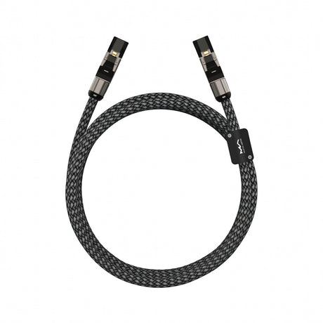 Matrix Audio CAT6A Network Patch Cord coiled with two shielded RJ45 connectors and braided nylon sleeve