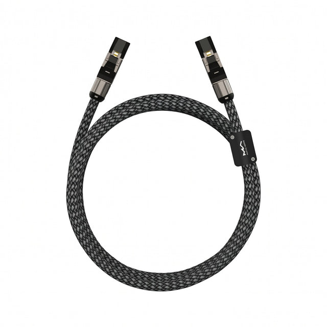 Matrix Audio CAT6A Network Patch Cord coiled with two shielded RJ45 connectors and braided nylon sleeve