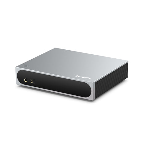 Matrix Audio mini-i Pro 4 in Gray, front three-quarter view with headphone outputs