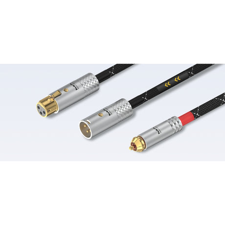 Matrix Audio OCC Hi-Fi Analog Interconnect Cable XLR female XLR male and RCA male connectors three-quarter view