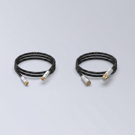 Matrix Audio OCC Hi-Fi Analog Interconnect Cable RCA and XLR coiled three-quarter view on gray gradient